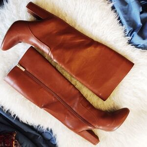 Express Brown Knee-High Block Heel Boots